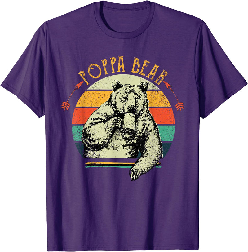 Poppa Bear Funny Father's Day shirt Mens Vintage Poppa Bear Shirt Funny Fathers Day T-Shirt - Purple