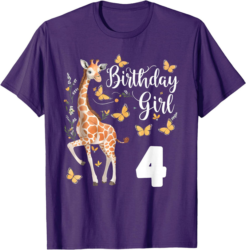 Giraffe Birthday Party by LazyPanda Giraffe 4th Birthday Girl 4 Years Old Giraffe Lover T-Shirt - Purple
