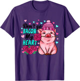 Punny Pig Valentine Apparel Don't Go Bacon My Heart Funny Pig Valentine Tee T-Shirt - Purple