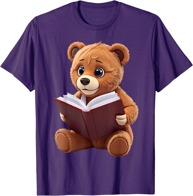 Funny Teddy Bear reading a book: Graphic for bear lovers T-Shirt - Purple