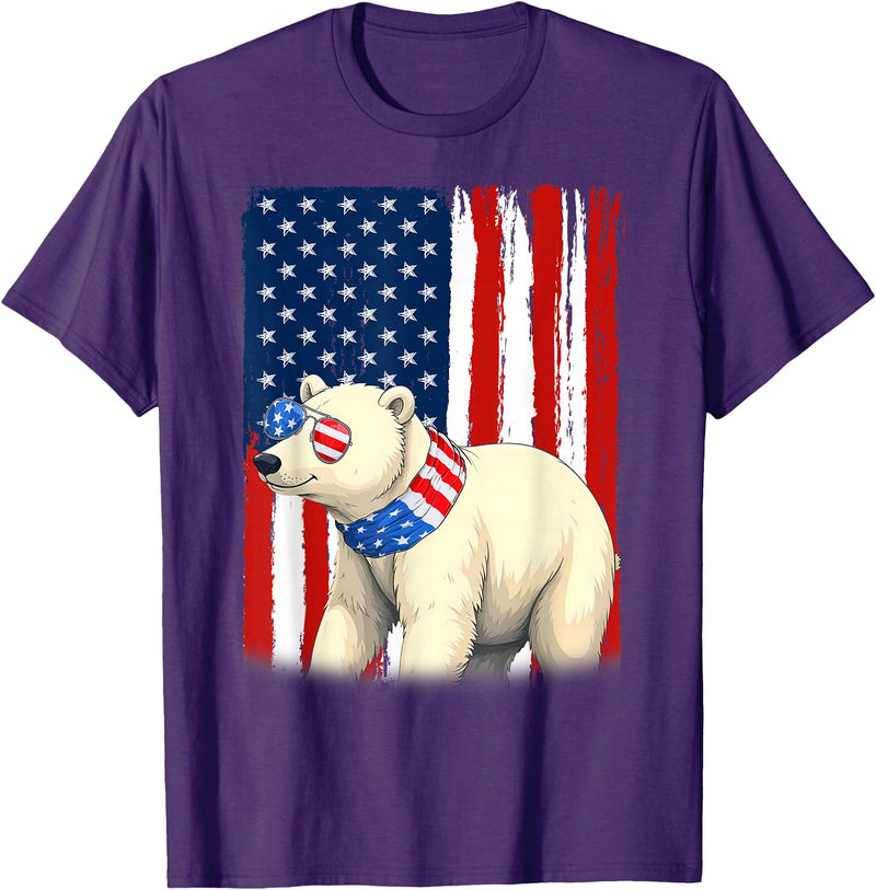 Patriotic USA Flag Polar Bear 4th of July Co. Polar Bear US America Flag Men Women 4th of July Patriotic T-Shirt - Purple