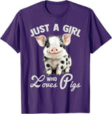 Farm Animal Lover Spotted Pig Cute Art Style Just A Girl Who Loves Pigs Cute Spotted Pig Lover Gift T-Shirt - Purple