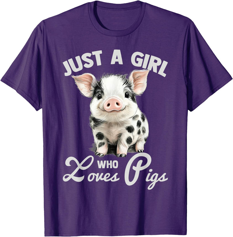 Farm Animal Lover Spotted Pig Cute Art Style Just A Girl Who Loves Pigs Cute Spotted Pig Lover Gift T-Shirt - Purple