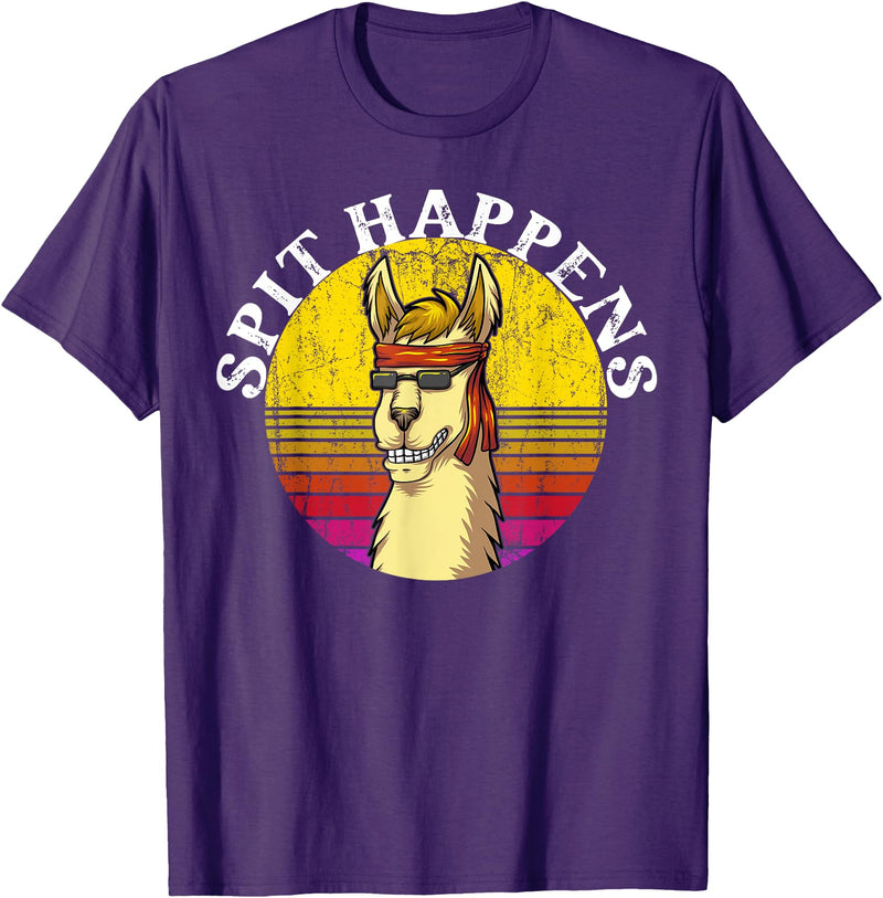 Funny Groovy Llama Alpaca Spit Happens Tees & Co. Funny Groovy Llama Alpaca Spit Happens Tee T-Shirt - Purple