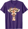 Floral Giraffe Animal Lovers Wild Nature Cute Animal Flower Crown Giraffe T-Shirt - Purple