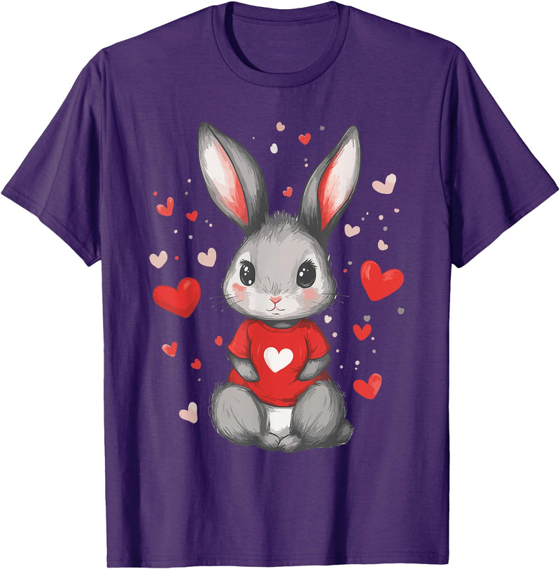 Rabbit Lover Heart Girls Valentine’s Day Women Bunny T-Shirt in Purple
