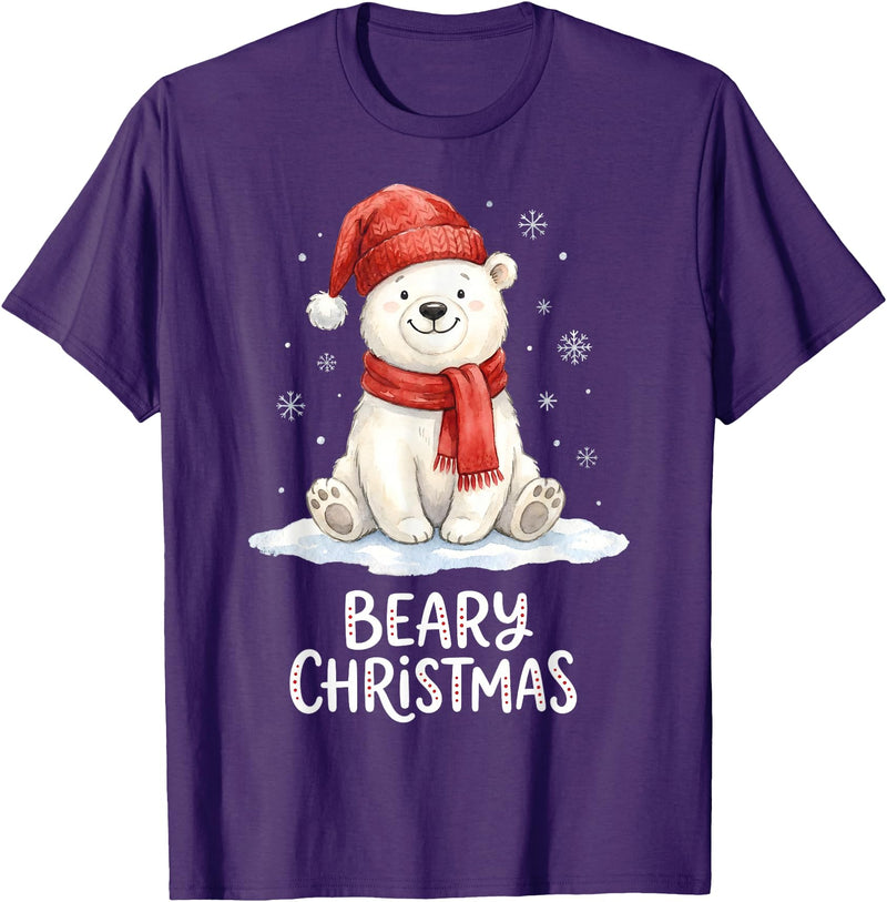Christmas Pajama Xmas Party Candy Cane Gingerbread Cute Beary Christmas Polar Watercolor Xmas Holiday T-Shirt - Purple