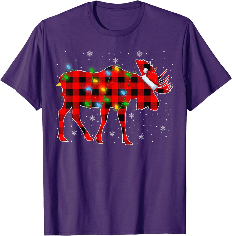 Buffalo Plaid Moose Christmas Gifts Moose Xmas Lighting Buffalo Plaid Moose Christmas Pajama T-Shirt - Purple