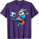 Happy Easter Bunny Soccer Player Lover Sport Rabbit T-Shirt in Purple