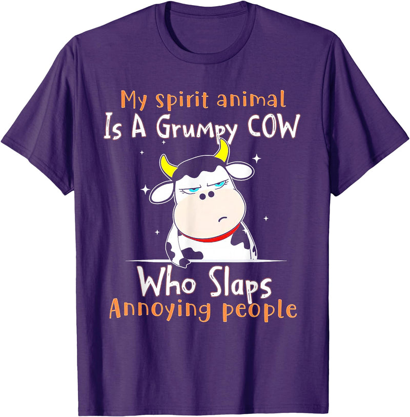 Funny My Spirit Animal Is A Grumpy Cow Tee Shirt My Spirit Animal Is A Grumpy Cow Who Slaps Annoying People T-Shirt - Purple