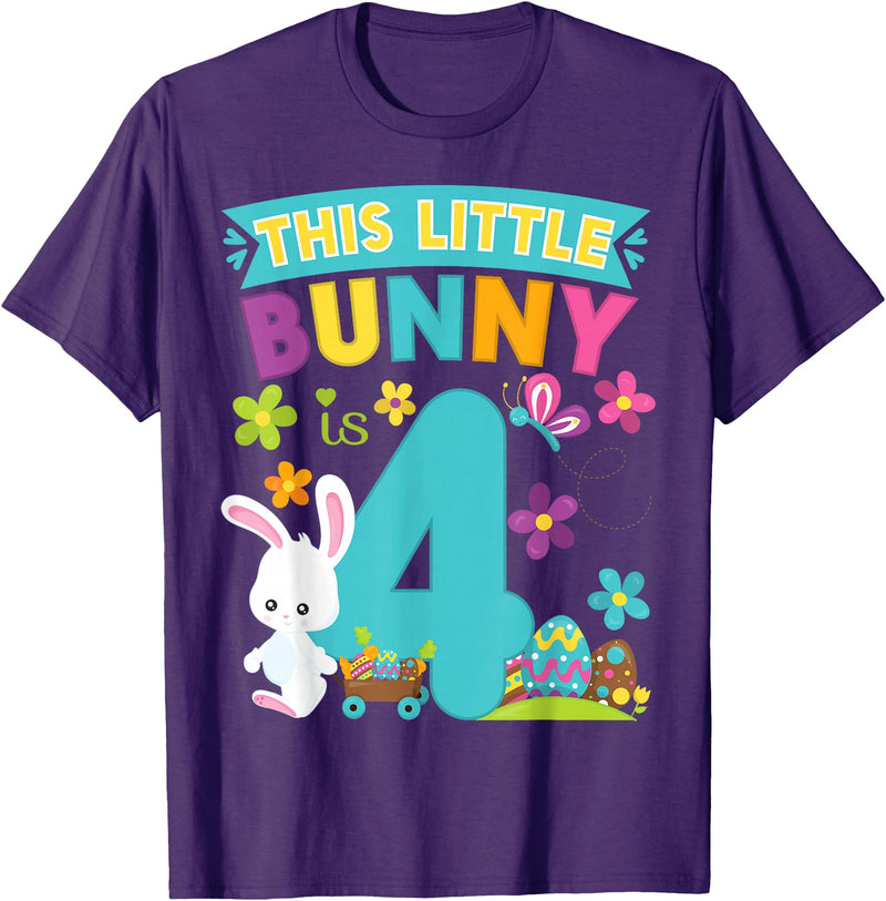 This Little Bunny Rabbit Is 4 Year Old Easter Birthday T-Shirt in Purple