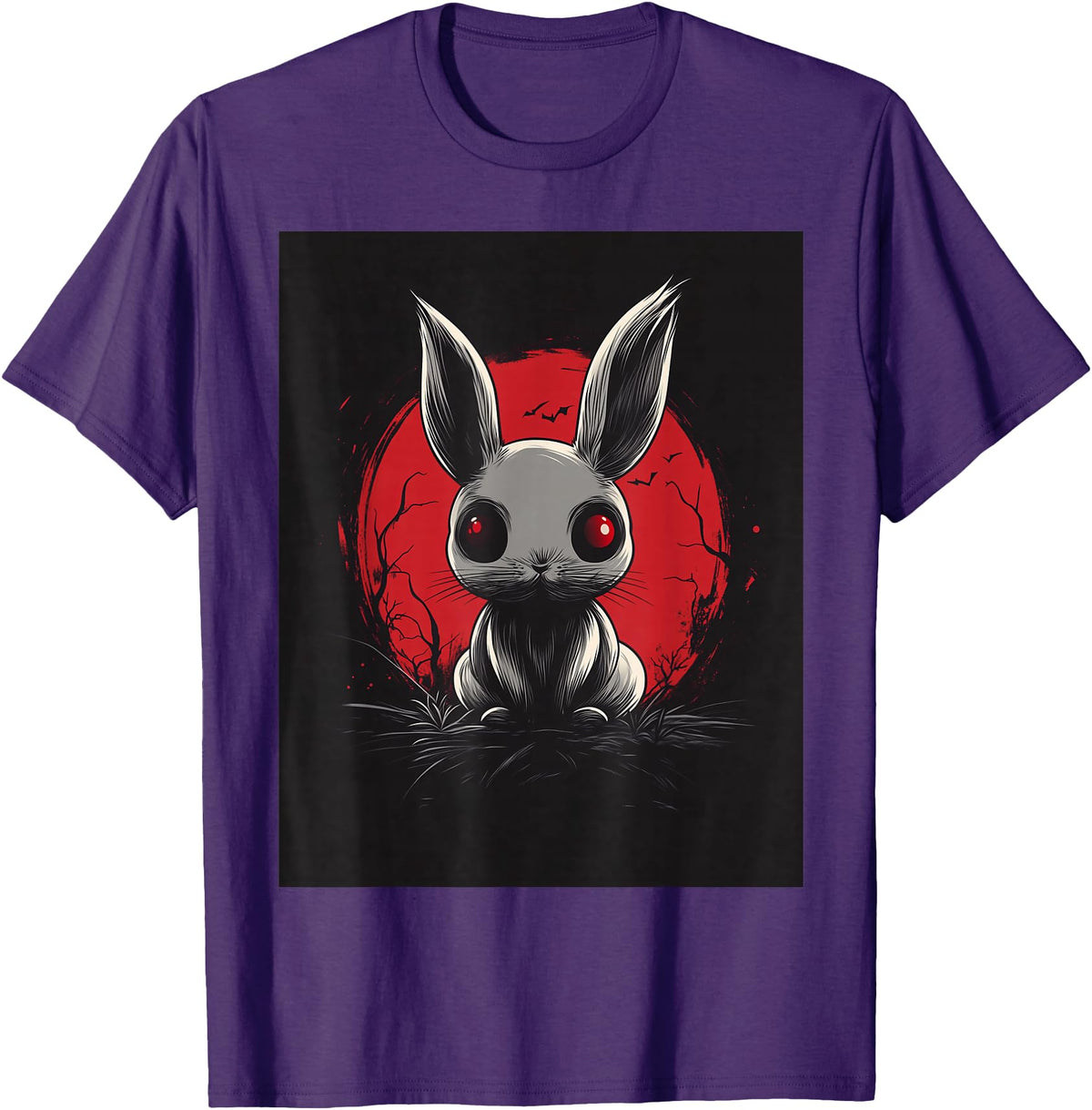 Bunny Anime Goth Scary Men Women Creepy Gothic Anime Rabbit T-Shirt in Purple