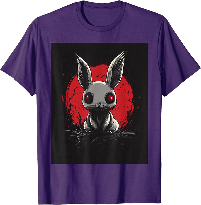 Bunny Anime Goth Scary Men Women Creepy Gothic Anime Rabbit T-Shirt in Purple