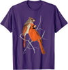 Red Cardinal Bird Male Female Vintage Red Cardinal Bird T-Shirt - Purple