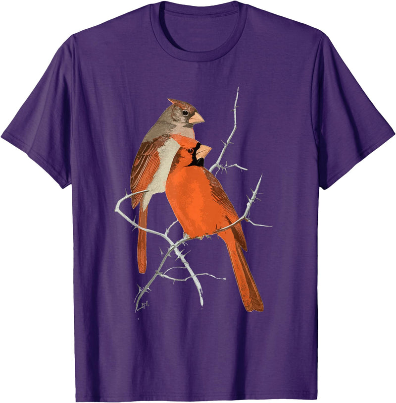 Red Cardinal Bird Male Female Vintage Red Cardinal Bird T-Shirt - Purple
