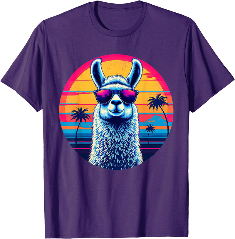 Llama Alpaca Vintage Art Co. Llama Alpaca Retro 80s Style T-Shirt - Purple