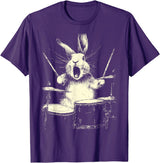 Cute Rabbit Playing Drums Funny Music Animal Drummer Graphic T-Shirt in Purple