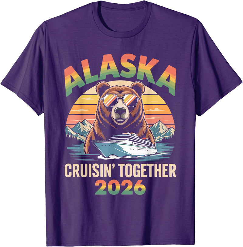 Alaska Cruise Crew Retro Travel Designs 2026 Alaska Cruise 2026 Bear Vacation Matching Group T-Shirt - Purple