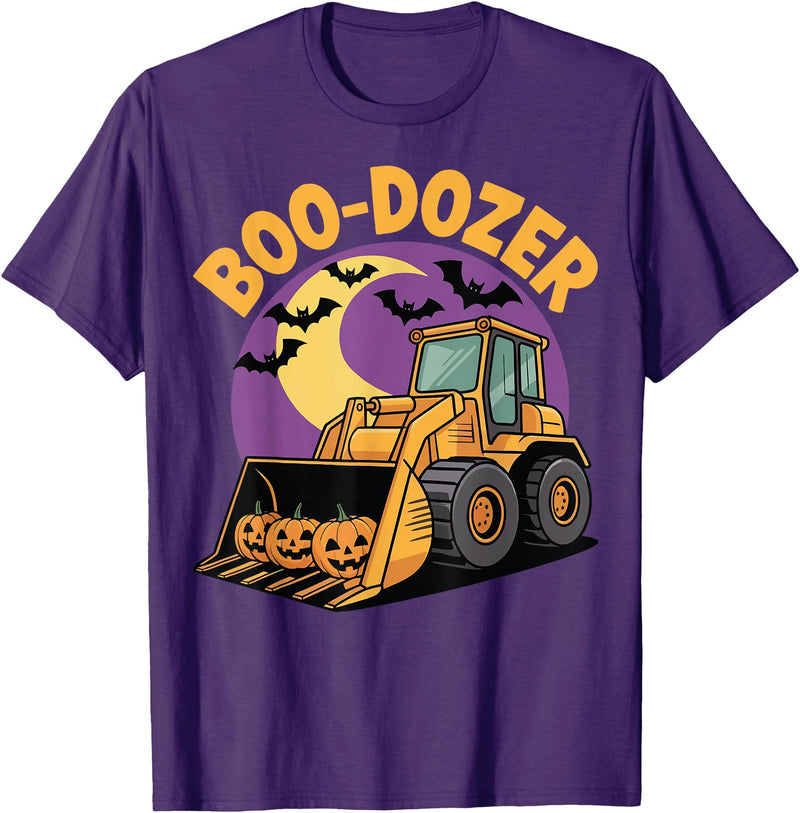 Bulldozer Halloween Costume Toddler Spooky Ghost Boo-Dozer Halloween Kids Bulldozer T-Shirt - Purple