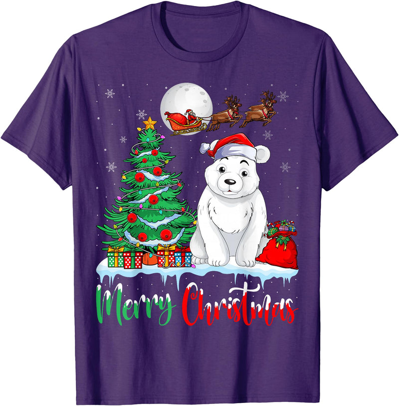 Polar Bear Lover Christmas Gifts T Shirts Polar Bear Wearing Santa Hat Xmas Merry Christmas Polar Bear T-Shirt - Purple