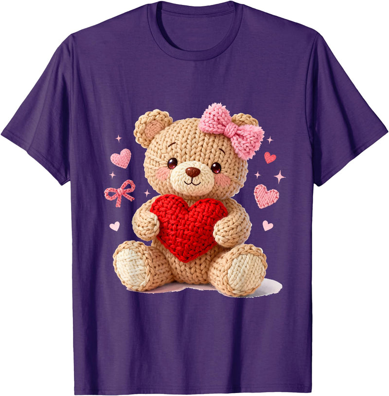 Cute Crochet Valentine Love Art Studio Be My Valentine Cute Crochet Yarn Teddy Bear Love T-Shirt - Purple