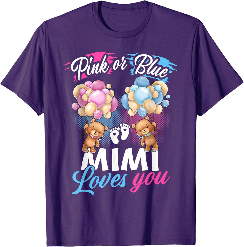 Bear Balloons Boy Or Girl Baby Gender Reveal Tee Bears Pink Or Blue Mimi Loves You Gender Reveal T-Shirt - Purple