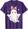 Halloween Ghost Coquette Bow Tee Ghost Coquette Bow Halloween Kawaii Girls Women Spooky T-Shirt - Purple