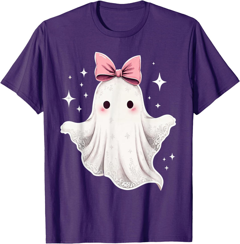 Halloween Ghost Coquette Bow Tee Ghost Coquette Bow Halloween Kawaii Girls Women Spooky T-Shirt - Purple
