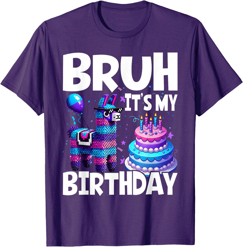 Llama Lover Gift Co. Bruh Its My Birthday Llama Pinata T-Shirt - Purple