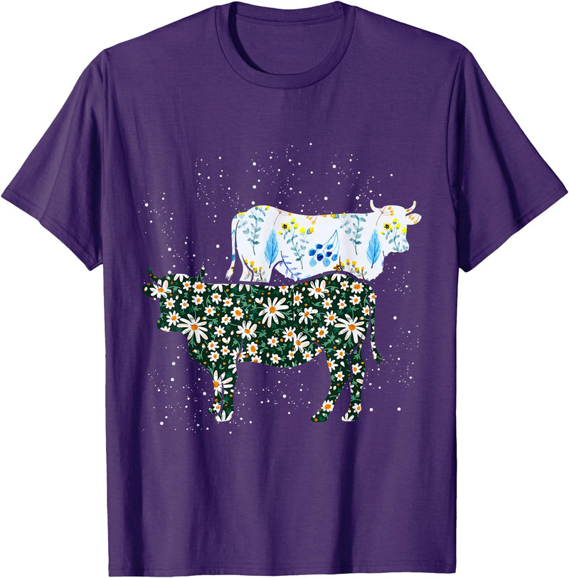 Vintage Animals Designs Vintage Cow T-Shirt - Purple