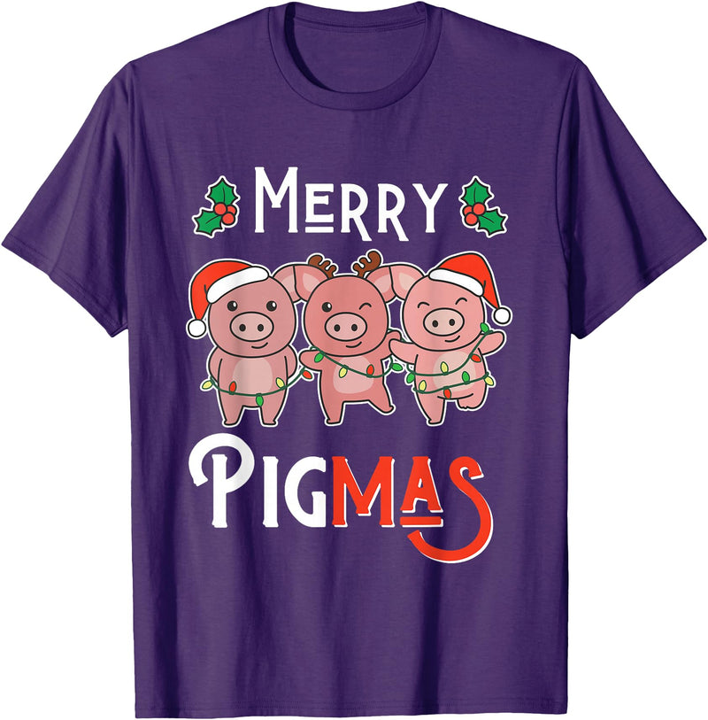 Discover Christmas Pun Animals Here Merry Pigmas Pun Pig Christmas T-Shirt - Purple