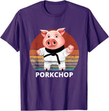 Animals Puns Pig Karate Pork Chop Pun T-Shirt - Purple