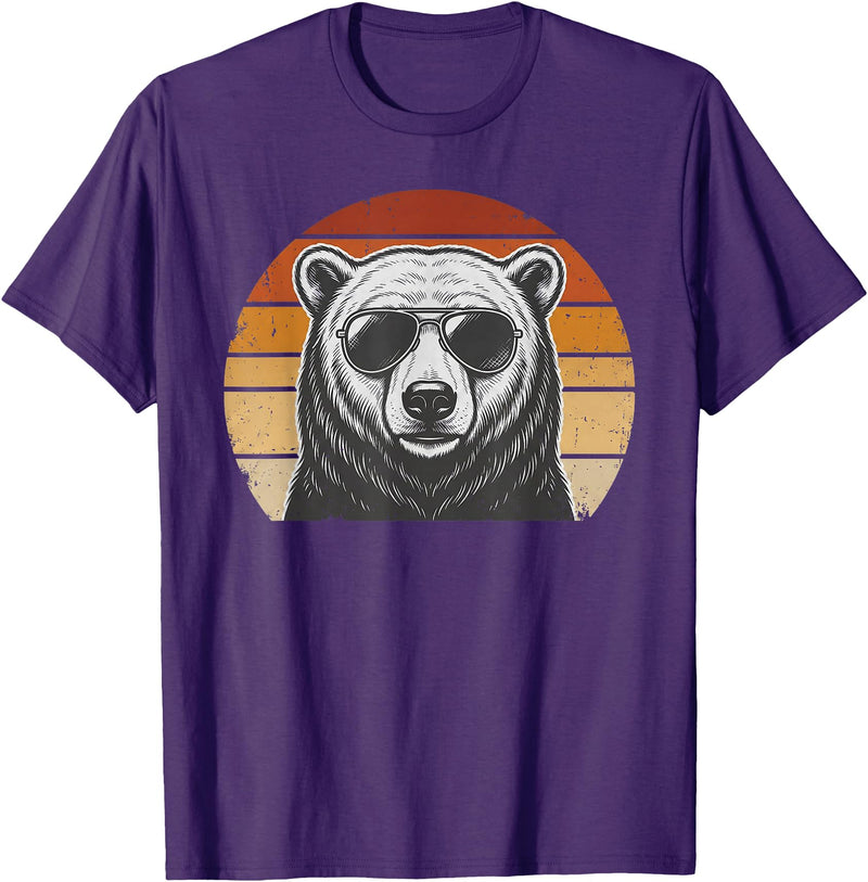 Polar Bear Retro Sunset Vintage Prints Co Polar Bear Retro Sunset Animal Lover Vintage Cool Owner T-Shirt - Purple