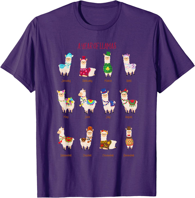 Funny Llamas A Year Of Llamas Funny Llama Alpaca T-Shirt - Purple