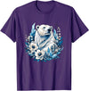 Arctic Polar Bear Floral Crystal Nature Winter Wildlife Polar Bear with Ice Flowers T-Shirt - Purple