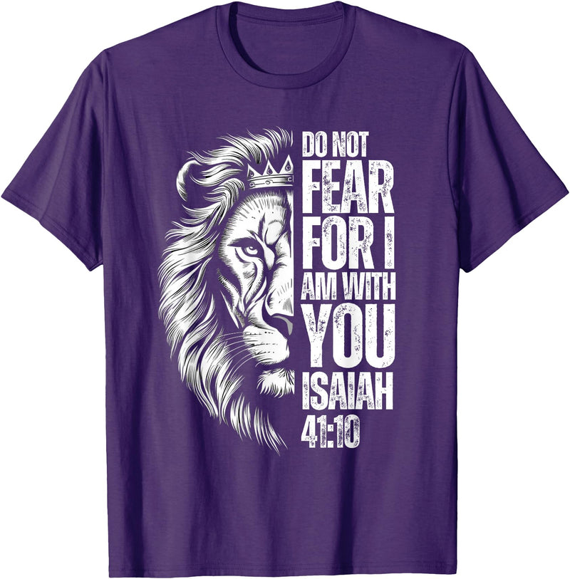Isaiah 41:10 Christian Jesus Lion Father Dad Christian Bible Verse Lion Fear Isaiah 41:10 Religious T-Shirt - Purple