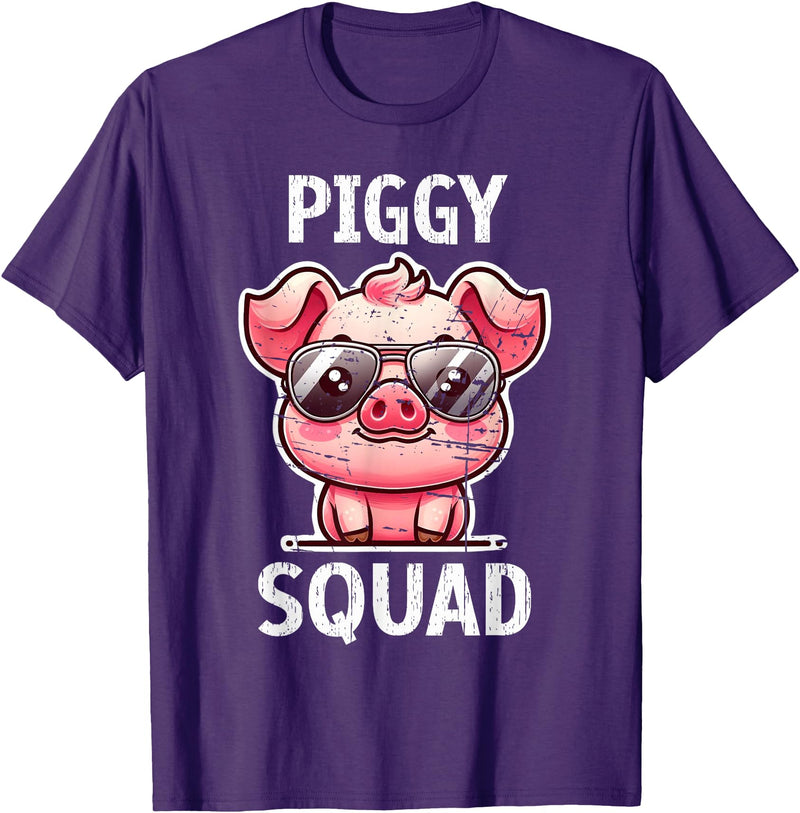 Pig Lovers Apparel and Home Decor Shop Funny Pig Wearing Sunglasses Piggy Squad Farm Farmer T-Shirt - Purple