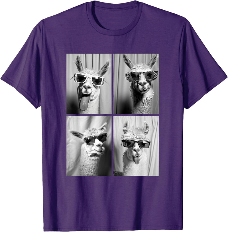 Funny Animal Photography Clothing Co. Funny Llamas with Sunglasses Cool Llama Animals Photo Booth T-Shirt - Purple