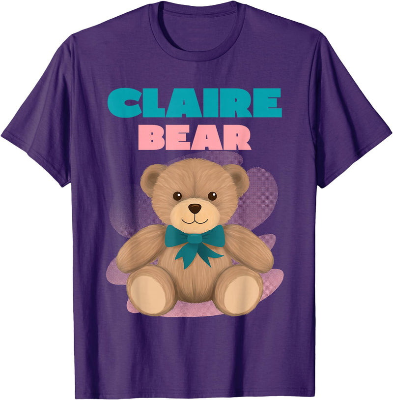 TheNiftyStitches CLAIRE Bear T-Shirt - Women's Black Cartoon Bear T-Shirt - Small - Short Sleeve - Classic Fit - All Seasons - Purple
