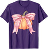 Coquette Halloween Tees NYC Coquette Autumn Pumpkin Pink Bow Girly Halloween Fall Women T-Shirt - Purple