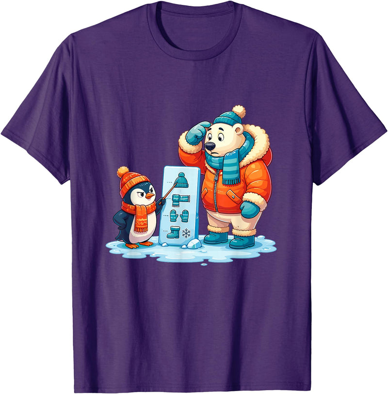 Cute Winter Penguin Polar Bear Humor Funny Penguin Teaching Polar Bear Winter T-Shirt - Purple