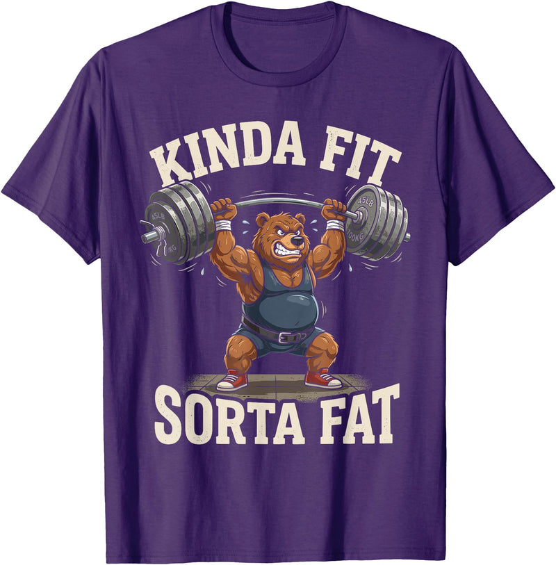 Bear Kinda Fit Sorta Fat Weightlifting Gym Kinda Fit Sorta Fat Funny Bear Powerlifting Gym Workout T-Shirt - Purple