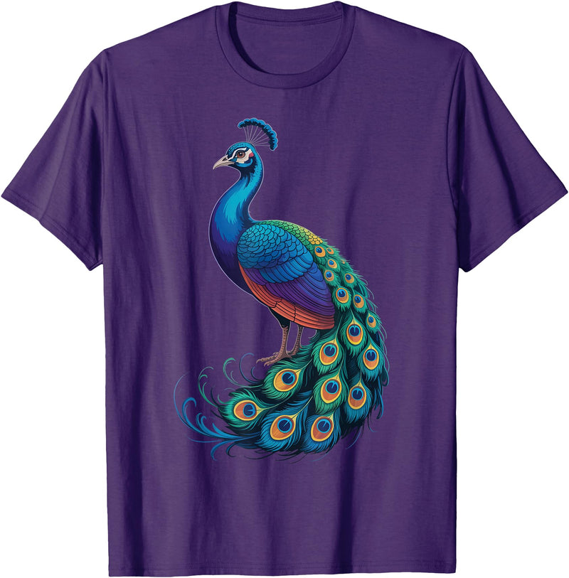 Peacock Peafowl Colorful Bird Peacock Illustration T-Shirt - Purple