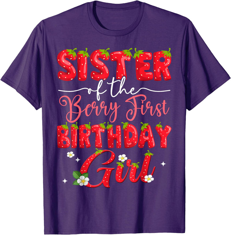 Sweet Strawberry First Birthday Girl Matching Sister Of The Berry First Birthday Girl Strawberry Lover T-Shirt - Purple