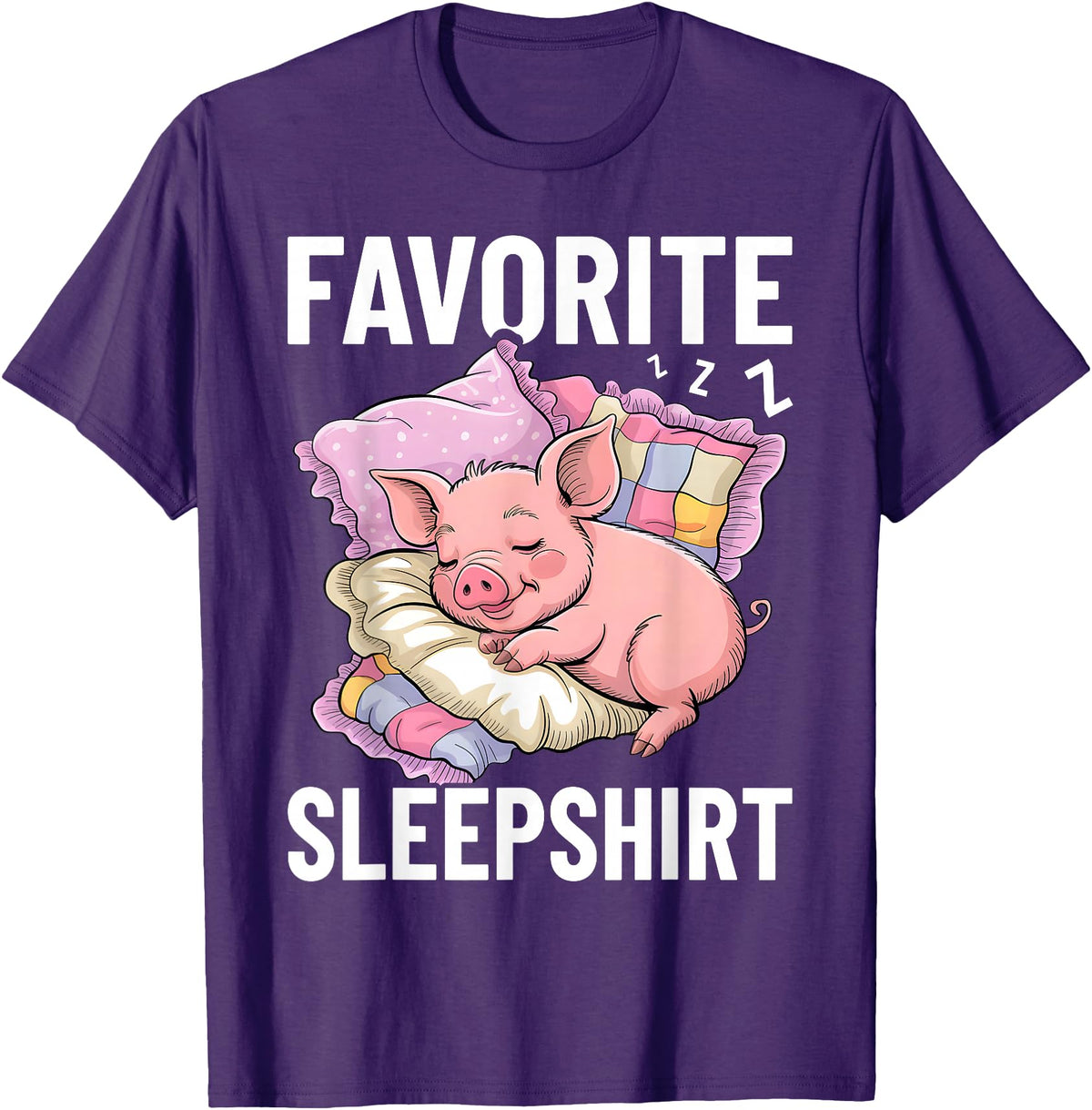 Piggy Lover Gift Co. Favorite Sleep, Napping Pig, Piglet & Piggy Pajama T-Shirt - Purple