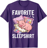 Piggy Lover Gift Co. Favorite Sleep, Napping Pig, Piglet & Piggy Pajama T-Shirt - Purple