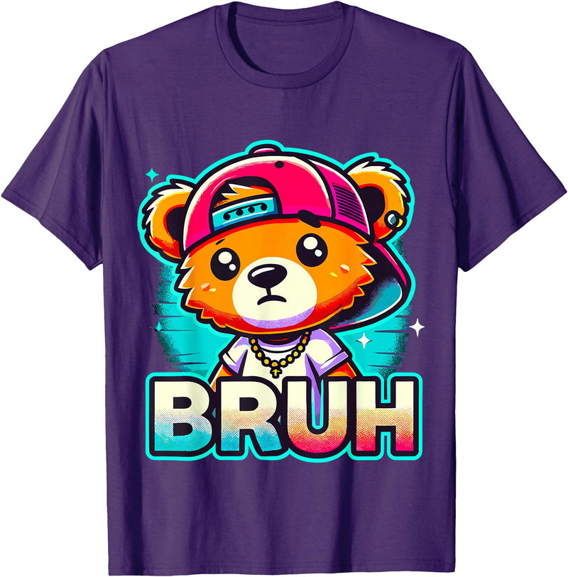Magical and Funny Teddybear Gifts Hip Hop Teddy Bear Bruh T-Shirt - Purple
