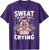 Funny Sports Workout Fitness Gym Apparel Pig Sweat Is Just Fat Crying For Men And Women Pig Lovers T-Shirt - Purple