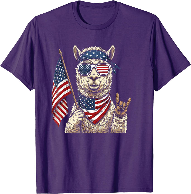 Alpaca 4th of July Men Women Alpaca 4th of July American Flag Patriotic Llama Lover T-Shirt - Purple