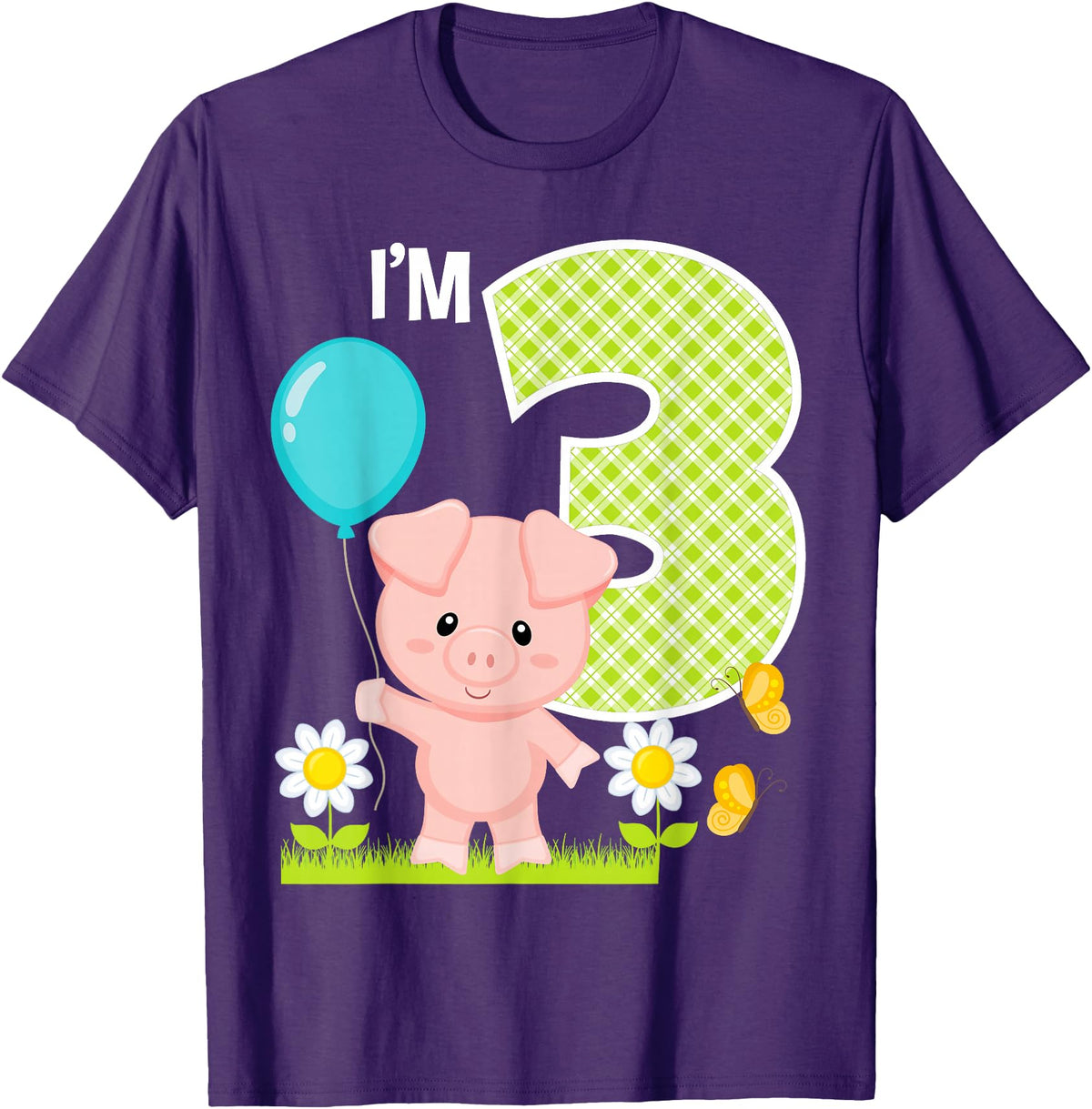 Cute Piglets Pig Barn Farm Birthday Party Supplies Pig 3rd Birthday Toddler 3 Year Old Birthday Boy Piglet Bday T-Shirt - Purple